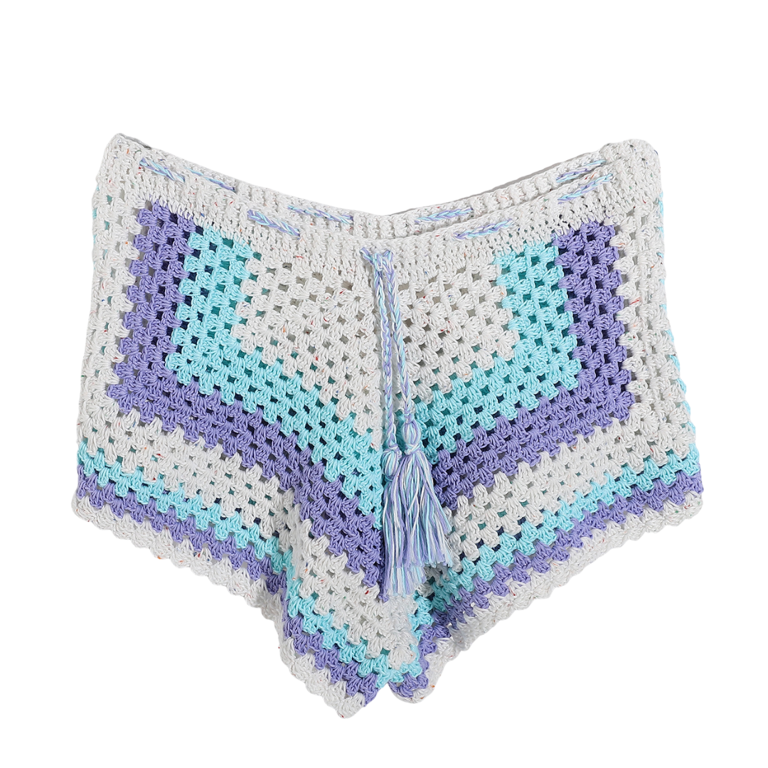 Handmade Chevron Crochet Shorts in Cream, Lavender & Aqua