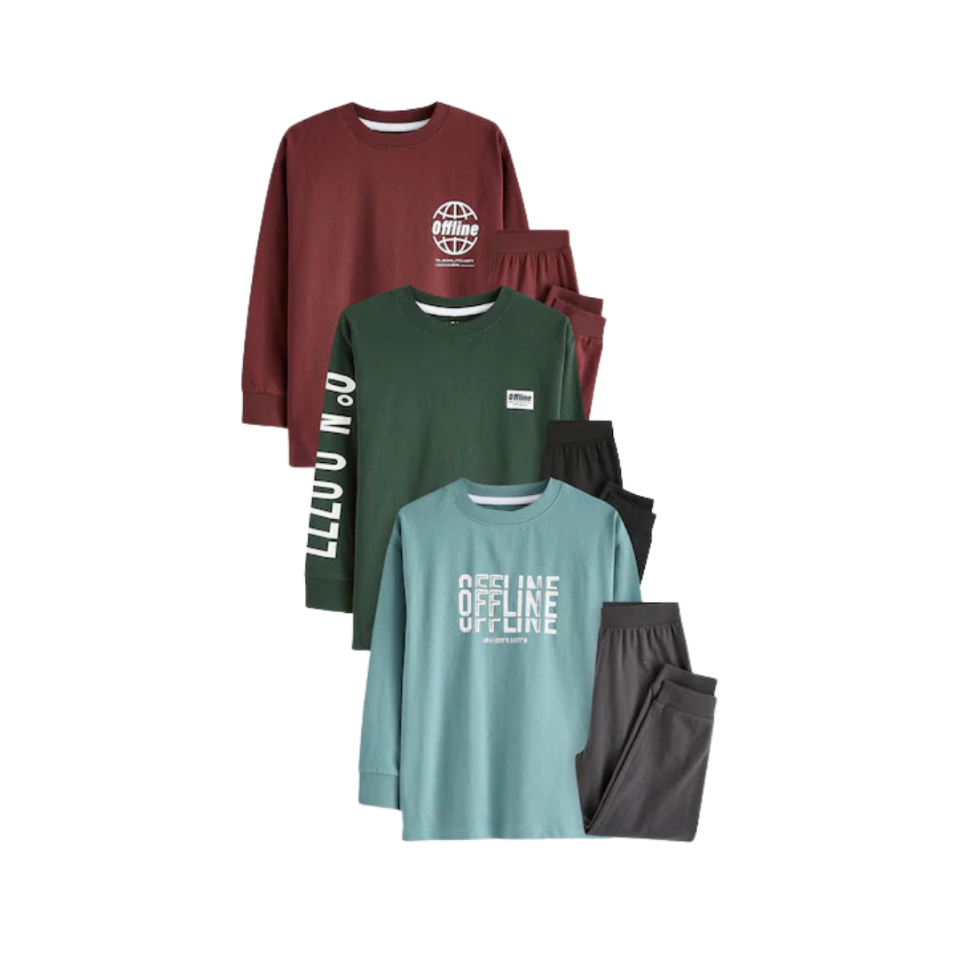 Boys Long Sleeve Pajama Sets-Pack Of 3