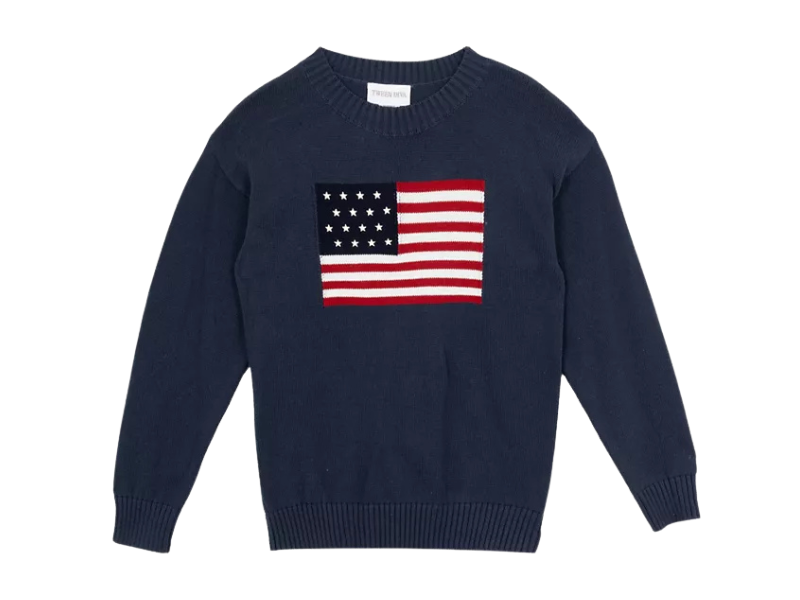 Girls’ American Flag Crewneck Sweater – Patriotic Knit Pullover