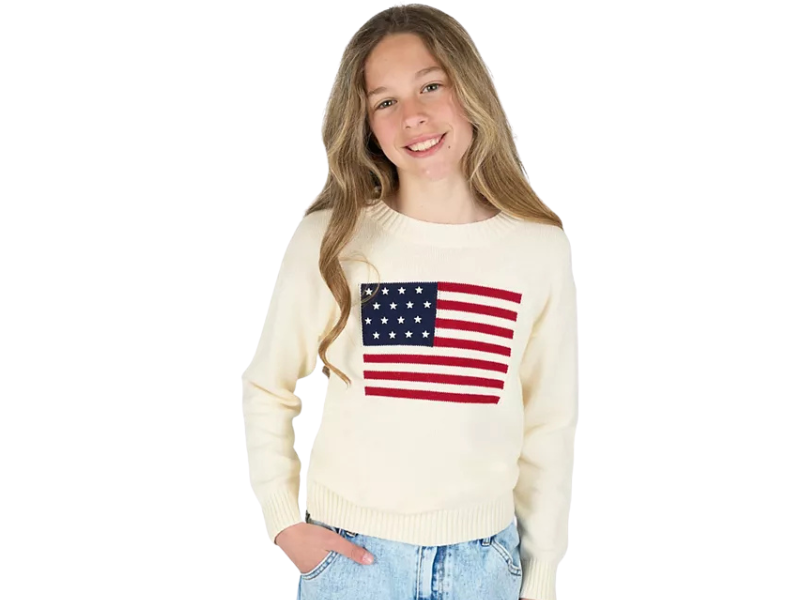 Girls’ American Flag Crewneck Sweater – Patriotic Knit Pullover