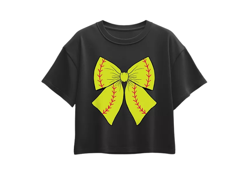 Girls’ Softball Bow Graphic Crop T-Shirt