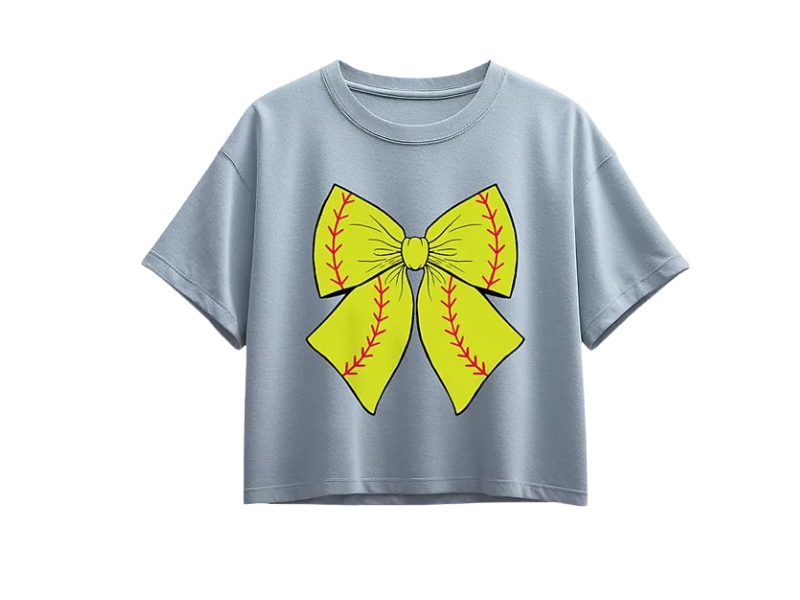 Girls’ Softball Bow Graphic Crop T-Shirt