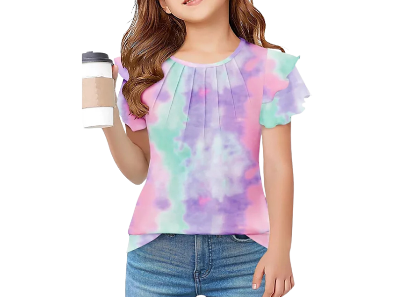 Girls’ Ruffle Sleeve Pleated Blouse