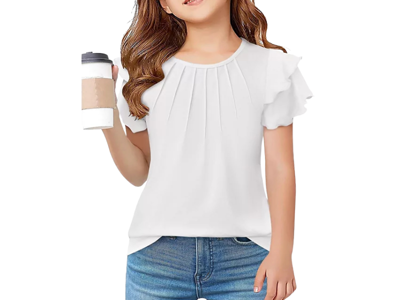 Girls’ Ruffle Sleeve Pleated Blouse