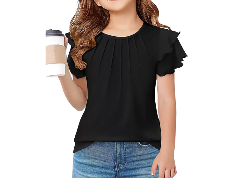Girls’ Ruffle Sleeve Pleated Blouse