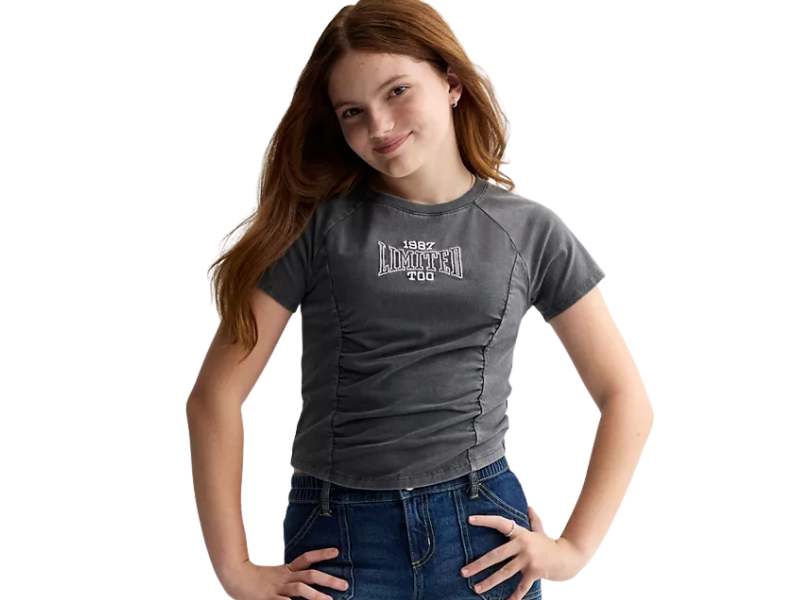 Girls’ Ruched Fitted Graphic T-Shirt – Short Sleeve Cropped Tee