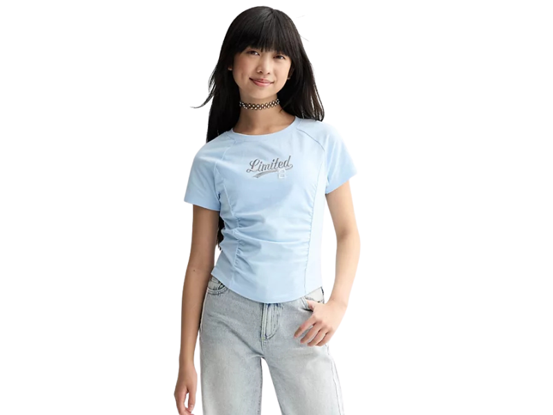 Girls’ Ruched Fitted Graphic T-Shirt – Short Sleeve Cropped Tee