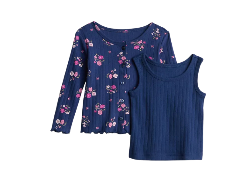 Girls Ribbed Cardigan & Tank Top Layering Set