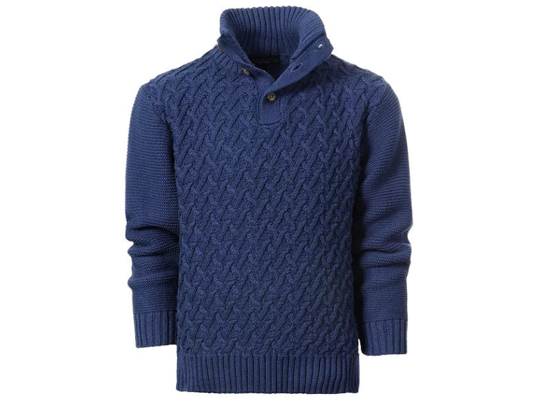 Men’s Cable Knit Mock Neck Button Sweater