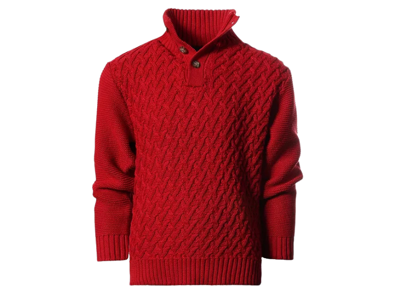 Men’s Cable Knit Mock Neck Button Sweater