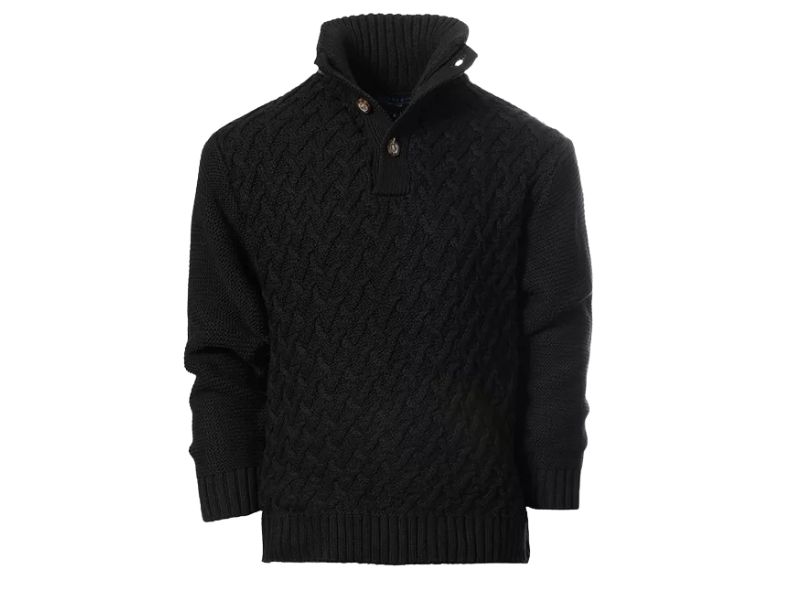 Men’s Cable Knit Mock Neck Button Sweater