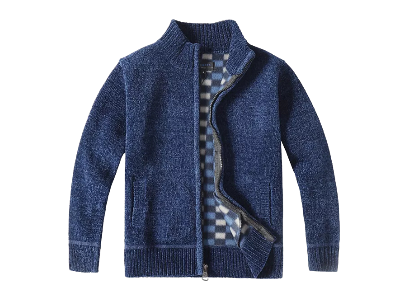 Men’s Full-Zip Knit Sweater Jacket with Plaid Lining