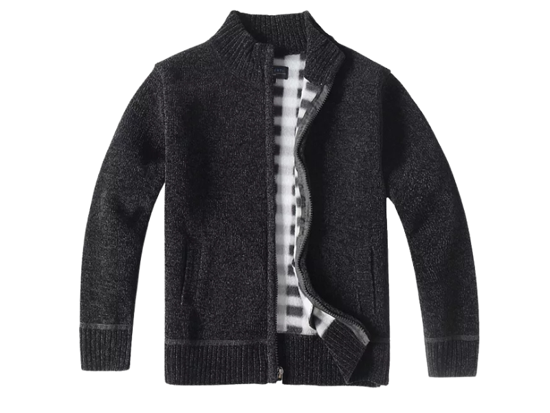 Men’s Full-Zip Knit Sweater Jacket with Plaid Lining
