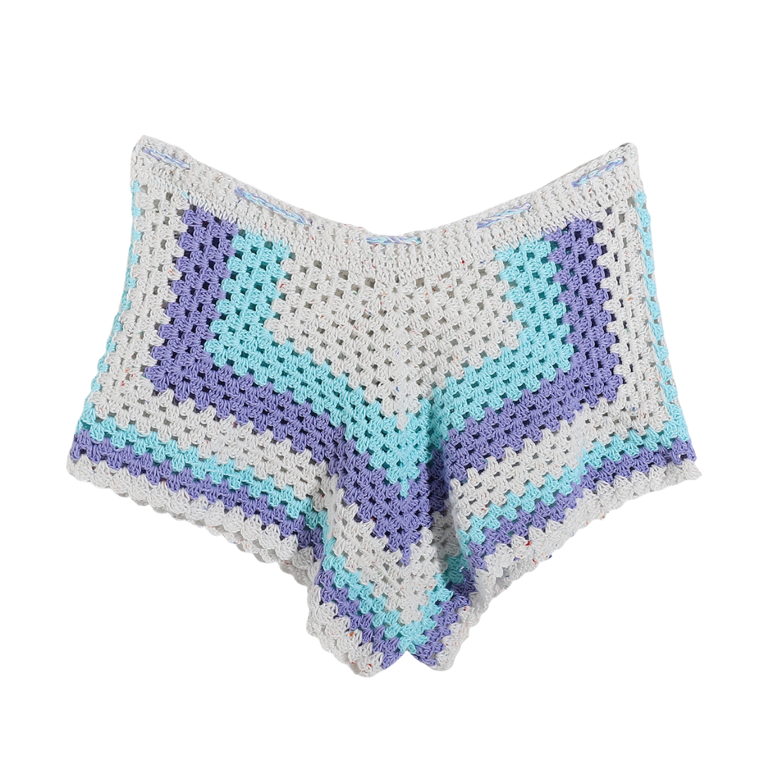 Handmade Chevron Crochet Shorts in Cream, Lavender & Aqua