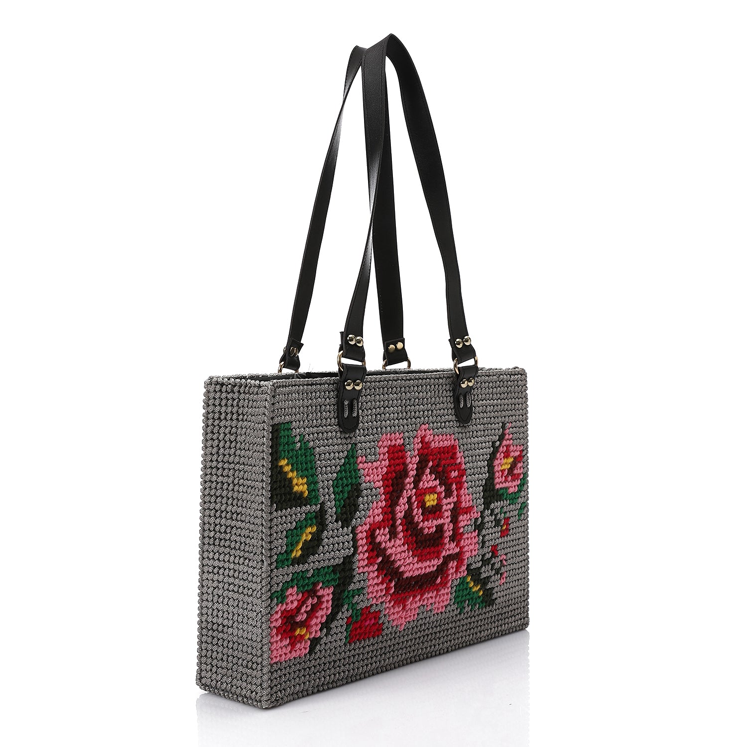 Black leather strap tote bag