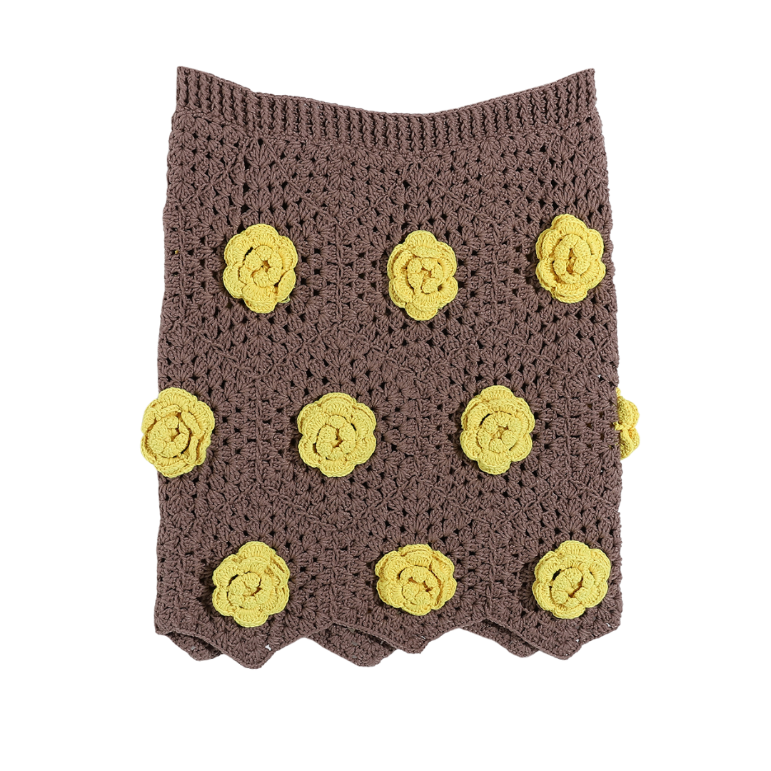 Crochet skirt with yellow flowers