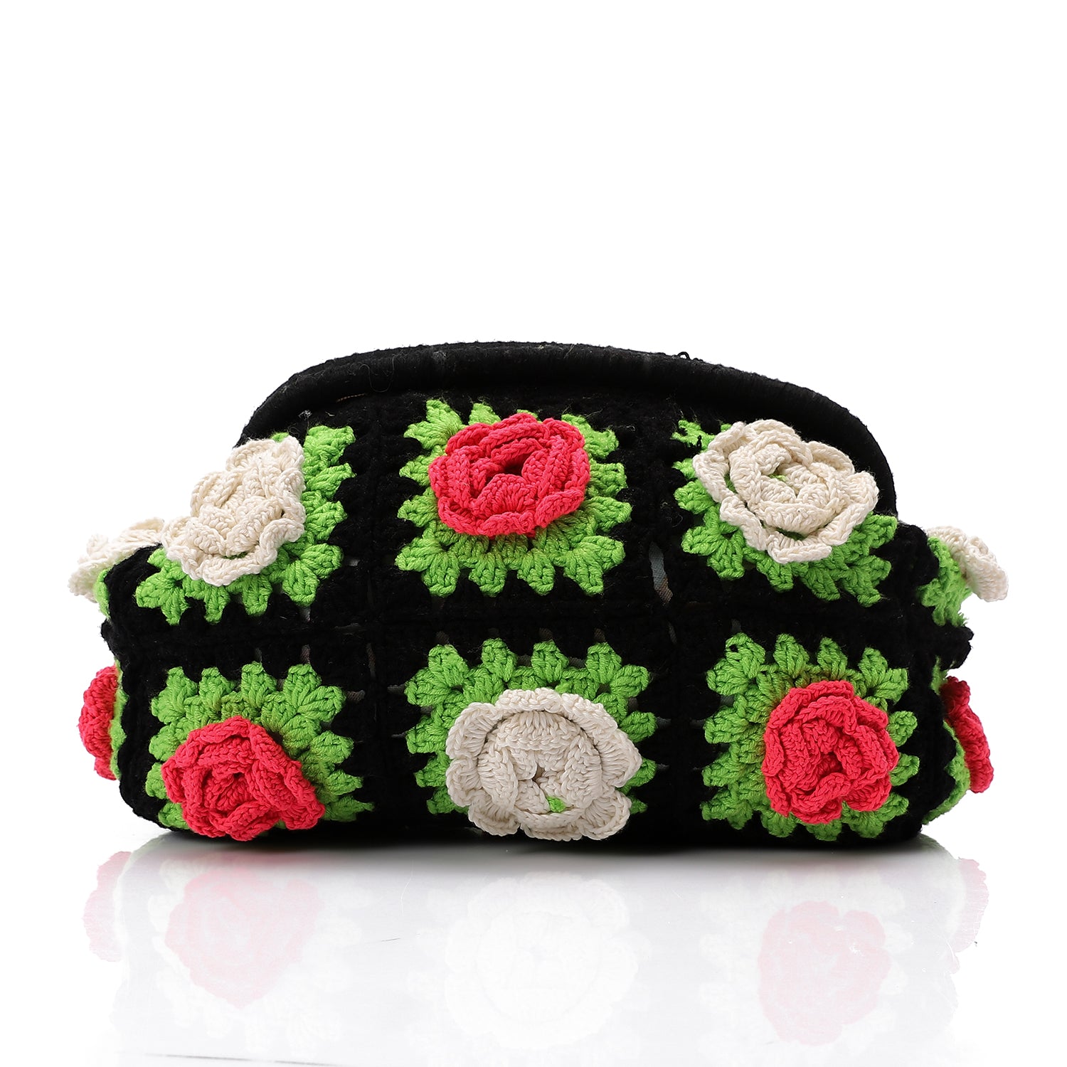 Floral crochet granny square clutch