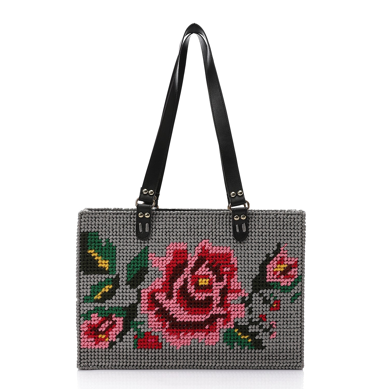 Handcrafted beaded rose tote bag
