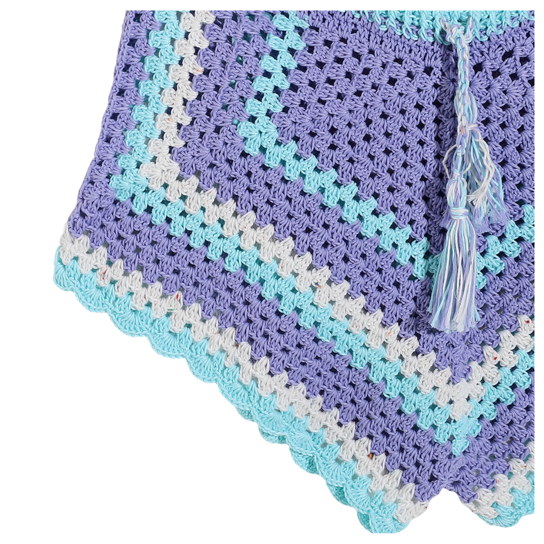 Lavender aqua cream crochet shorts