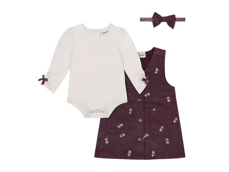 Baby Girls 3-Piece Corduroy Jumper Dress & Bodysuit & Headband Set
