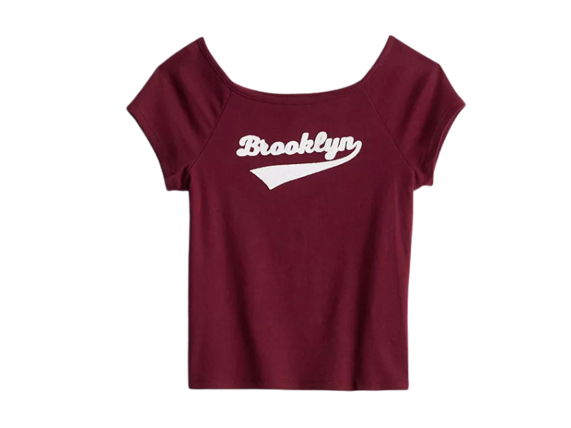 Girls’ Brooklyn Graphic Fitted T-Shirt – Burgundy Short Sleeve Tee