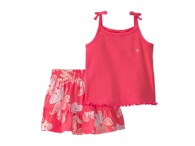 Girls Floral Skirt & Tie-Shoulder Tank Top 2-Piece Set