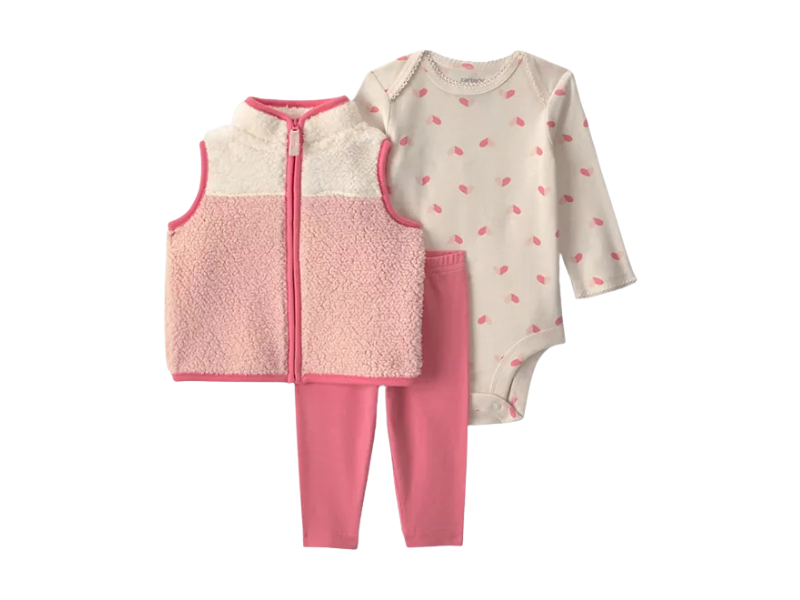 Baby Girls 3-Piece Sherpa Vest & Bodysuit & Leggings Set