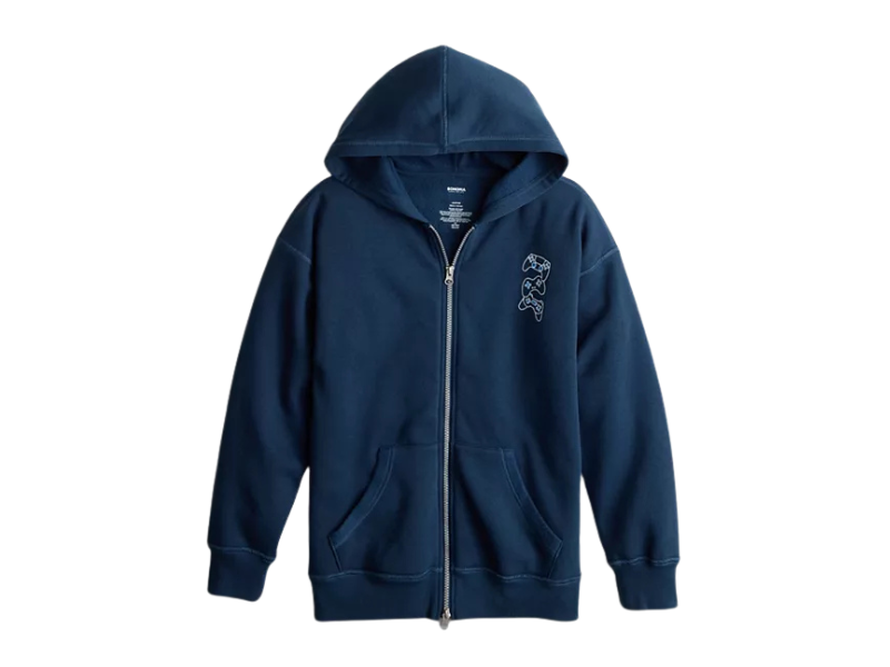 Kids’ Navy Full-Zip Graphic Hoodie