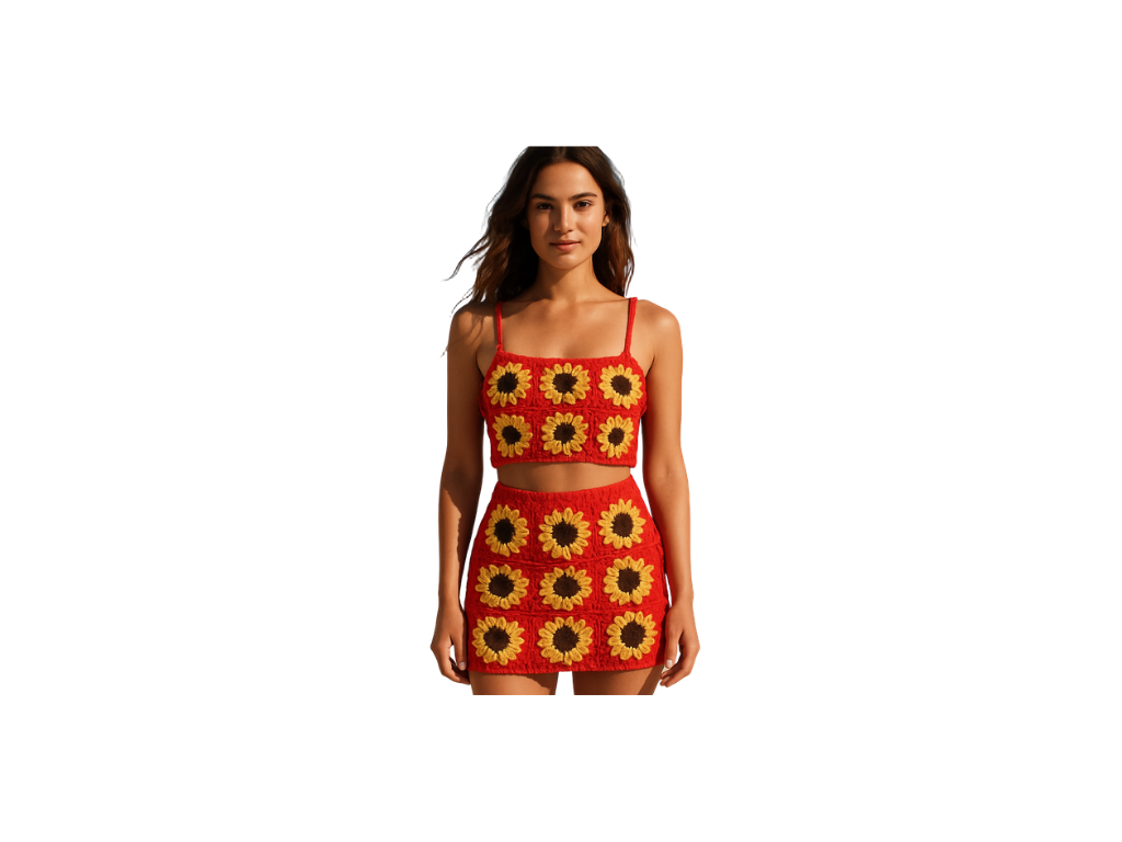 Women Handmade Sunflower Crochet Two-Piece Set