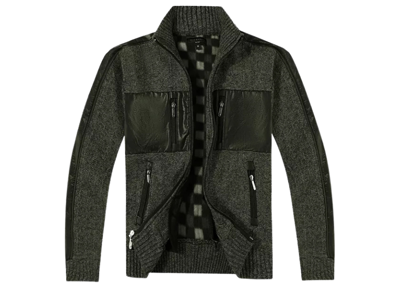 Men’s Charcoal Mixed-Media Full-Zip Sweater Jacket