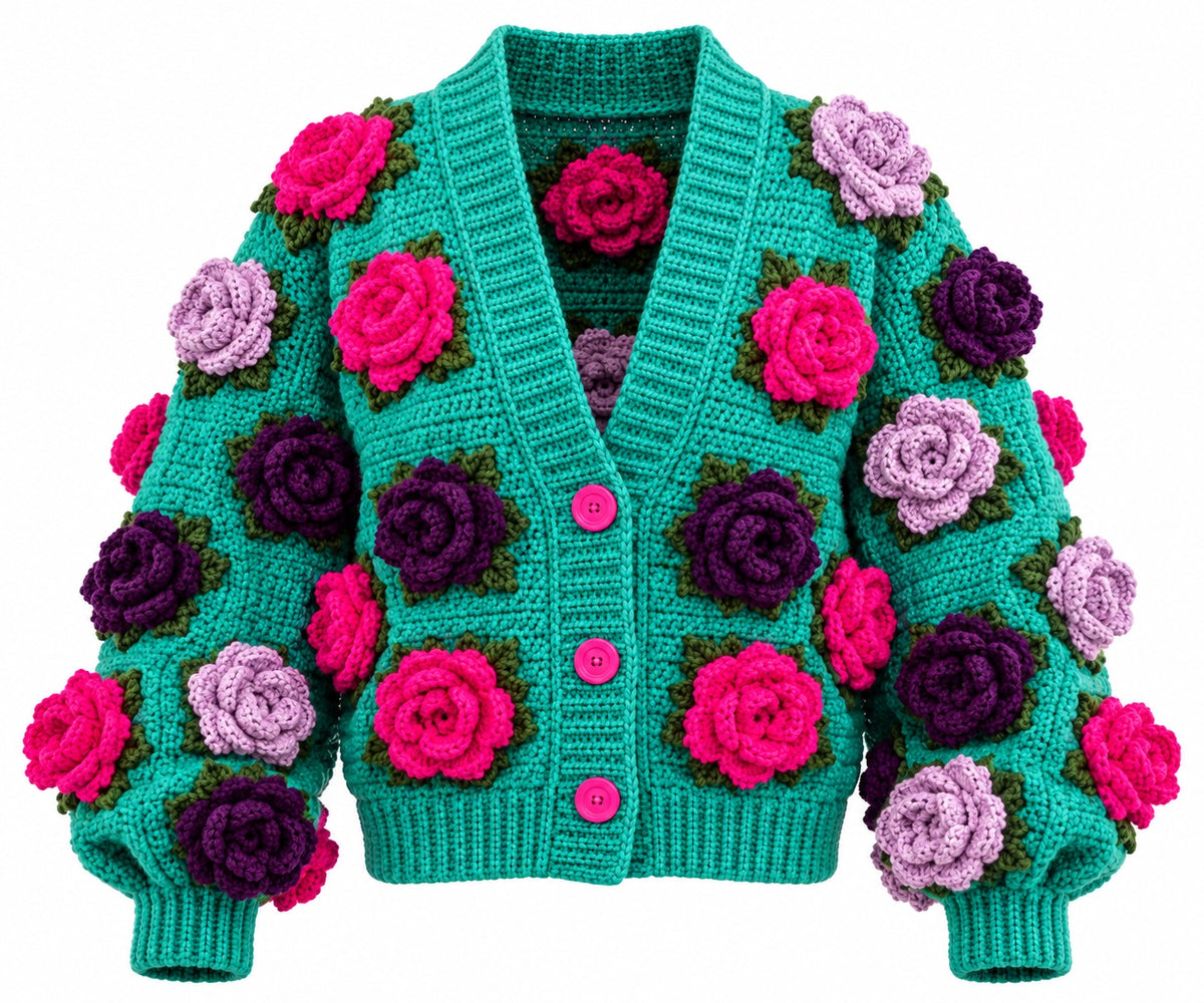 Women Floral Crochet Cardigan Sweater