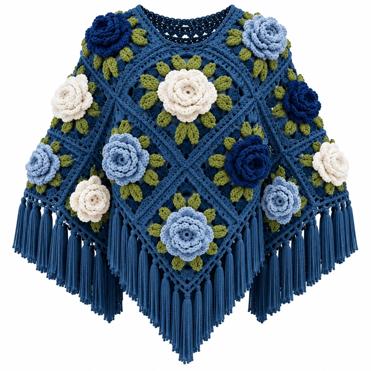 Women Floral Crochet Poncho