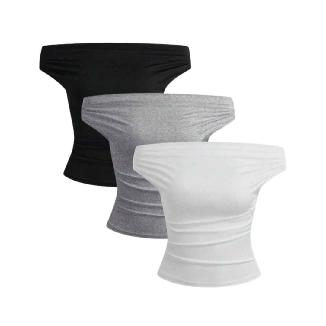 Women Basic Off-Shoulder Tops-Pack 3