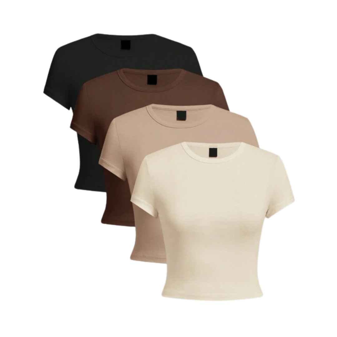 Women Basic Short Sleeve Tee-Pack  4