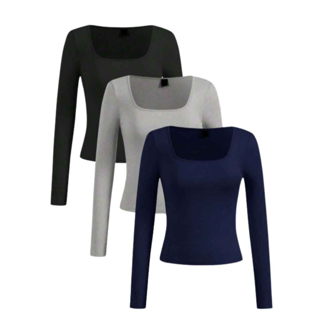 Women Long Sleeve Basic Tops-Pack 3