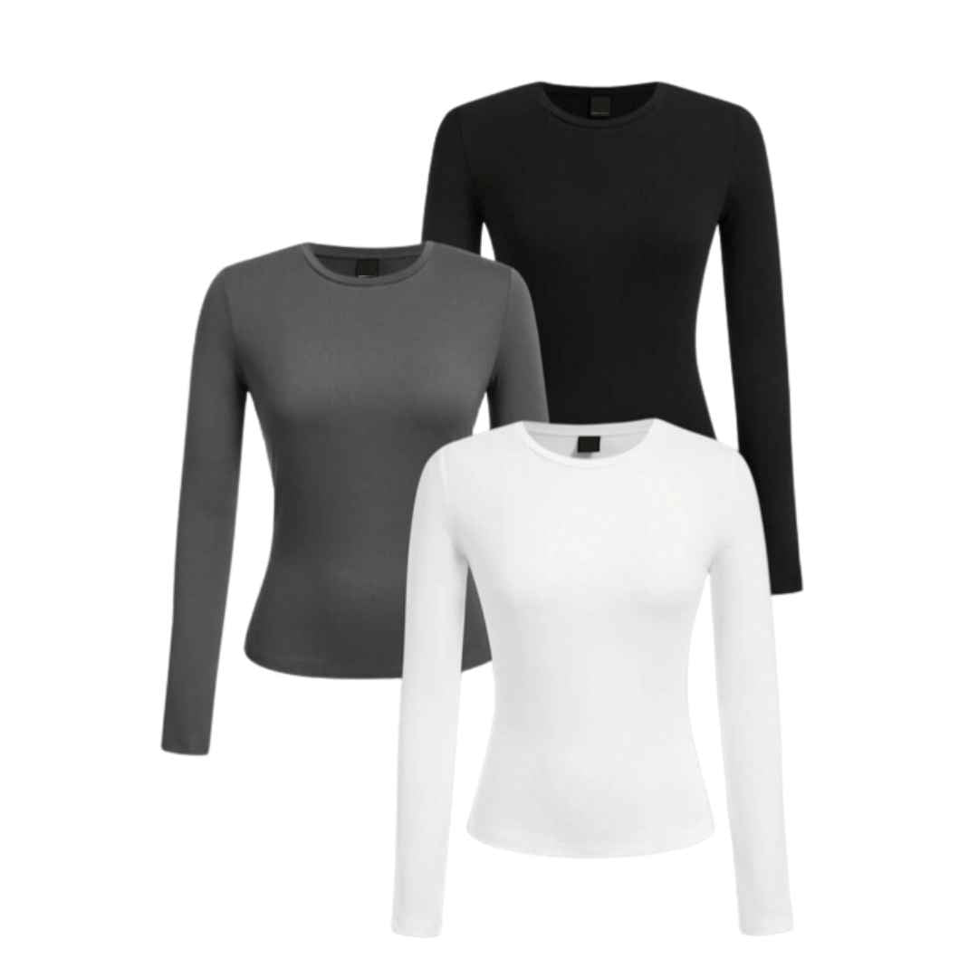Women Long Sleeve Basic Tops-Pack of 3