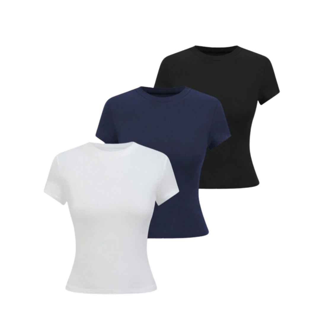 Women Short Sleeve Basic Tops-Pack of 3